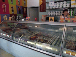 Ice creams and cakes in the ice cream shop `Crema Di Gelato` at the Place du Palais de Justice square, at Vieux-Nice