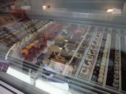 Ice creams and cakes in the ice cream shop `Crema Di Gelato` at the Place du Palais de Justice square, at Vieux-Nice