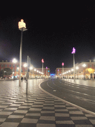 Luminescent statues at Place Masséna square, and the Avenue Jean-Médecin, by night