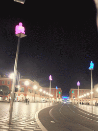 Luminescent statues at Place Masséna square, and the Avenue Jean-Médecin, by night