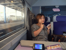 Miaomiao in the TGV train to Grenoble