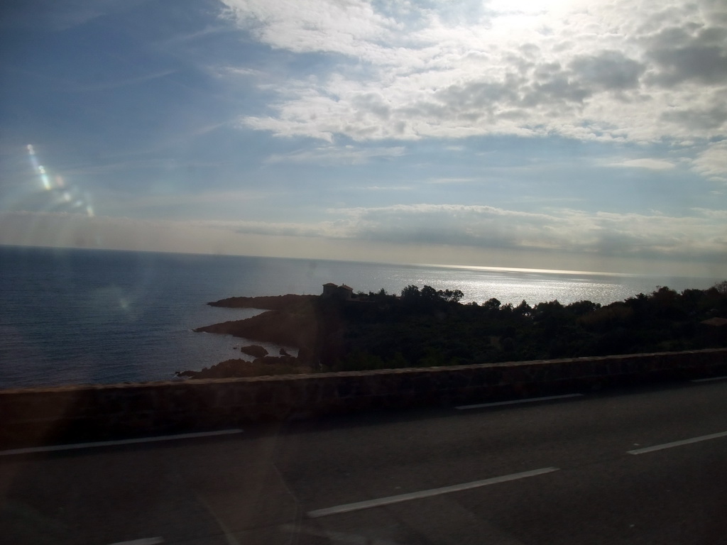 Seaside and the Mediterranean Sea, viewed from the TGV train to Grenoble