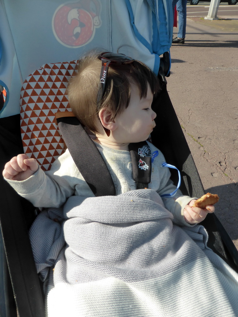 Max eating a cookie at the Promenade des Anglais
