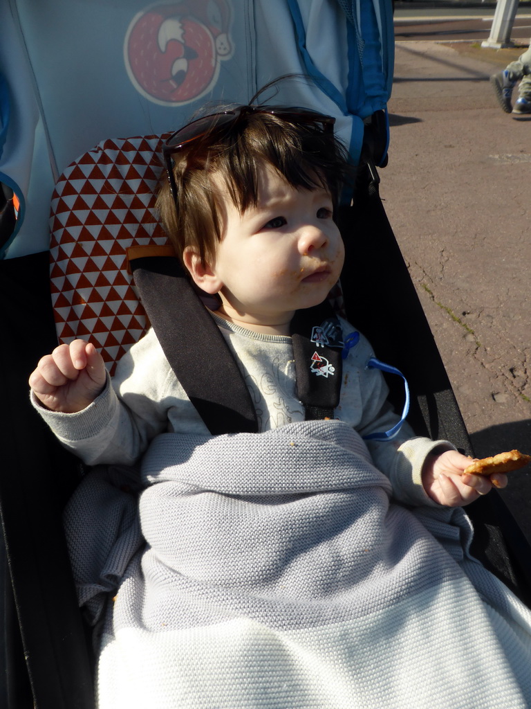 Max eating a cookie at the Promenade des Anglais