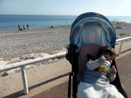 Max having a drink and the beach at the Promenade des Anglais