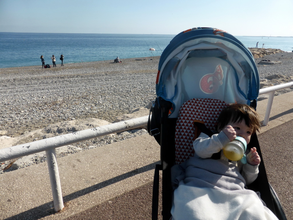 Max having a drink and the beach at the Promenade des Anglais