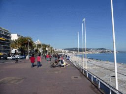 The Promenade des Anglais with the dome of the Negresco Hotel and the beach