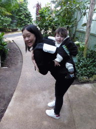 Miaomiao and Max at the Central Area of the `Diamant Vert` Greenhouse at the Parc Phoenix zoo