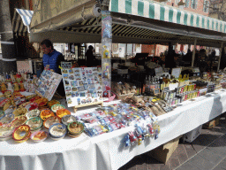 Souvenirs at a market stall at the Cours Saleya street, at Vieux-Nice