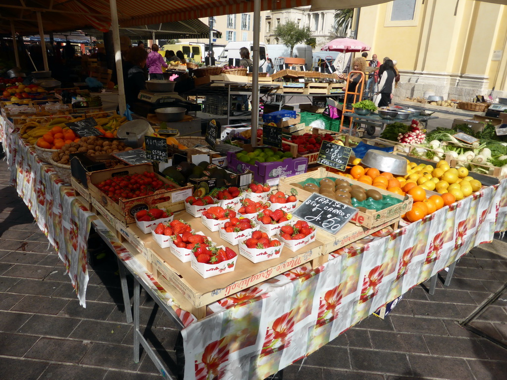 Fruits and vegetables at a market stall at the Cours Saleya street, at Vieux-Nice