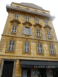 Facade of a house at the east end of the Place Charles Félix square, at Vieux-Nice