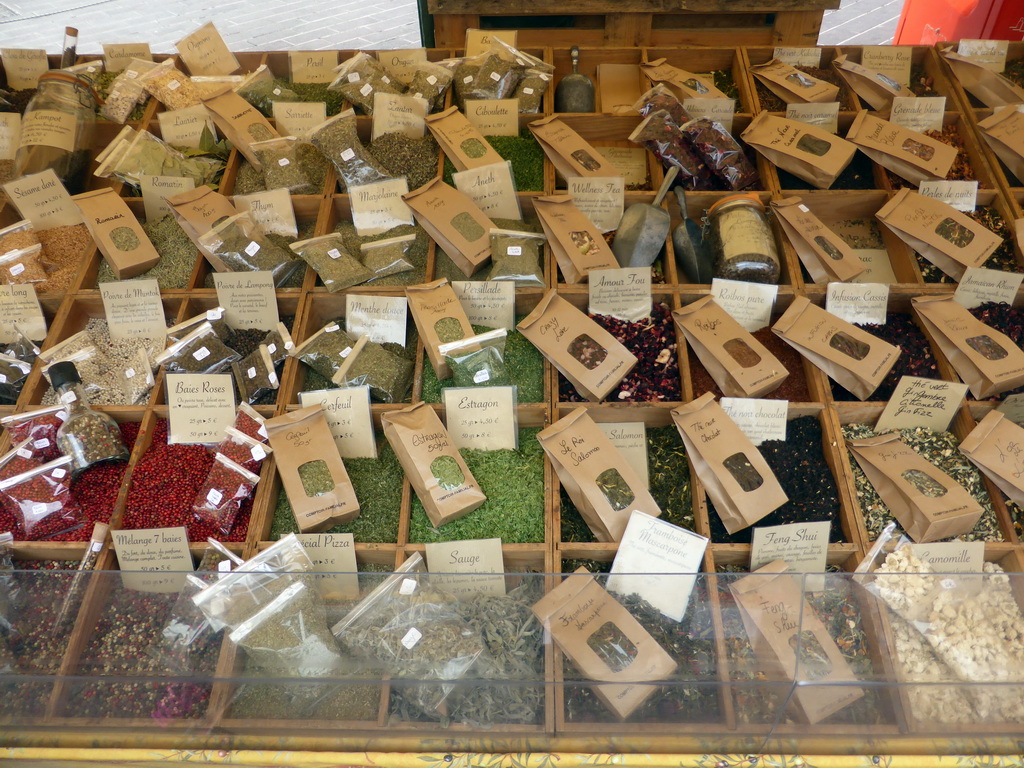 Herbs at a market stall at the Cours Saleya street, at Vieux-Nice