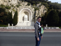 Tim and Max in front of the Monument aux Morts de Rauba-Capeù, at the Quai Rauba-Capeù road