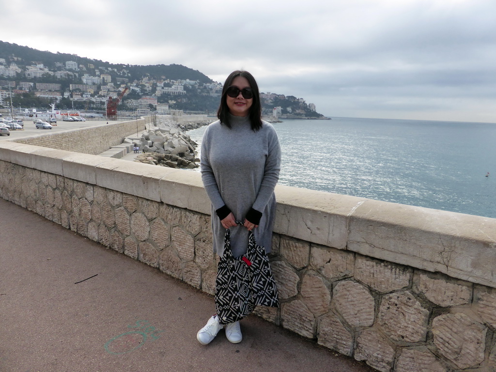 Miaomiao at the Quai Rauba-Capeù road, with a view on the south side of the Harbour of Nice