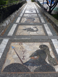 Path with mosaics in Greek style at the east side of the Parc du Château
