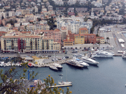 Boats and houses in the Harbour of Nice, viewed from the viewing point at the northeast side of the Parc du Château