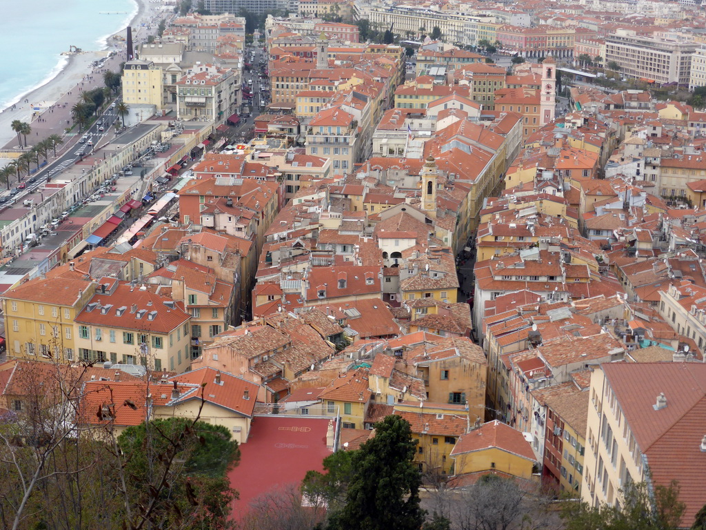 Vieux-Nice, with the Cours Saleya street and the Palais Rusca, viewed from the terrace roof at the Parc du Château