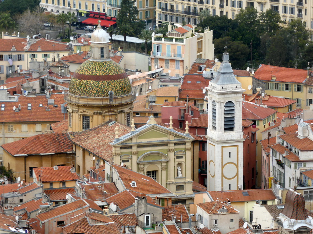 The Sainte-Réparate Cathedral at Vieux-Nice, viewed from the terrace roof at the Parc du Château