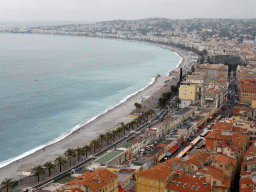 The Promenade des Anglais, the Quai des Etats-Unis, the Mediterranean Sea and Vieux-Nice with the Cours Saleya street, viewed from the terrace roof at the Parc du Château