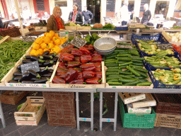 Vegetables at a market stall at the Cours Saleya street, at Vieux-Nice