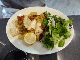 Seafood and vegetables at the La Fivola restaurant at the Cours Saleya street, at Vieux-Nice