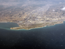 The Var river, Nice Côte d`Azur Airport and surroundings, viewed from the airplane to Amsterdam