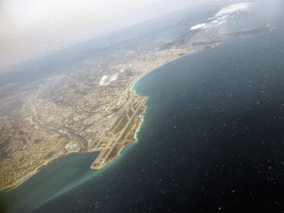 The Var river, Nice Côte d`Azur Airport and the city of Nice, viewed from the airplane to Amsterdam