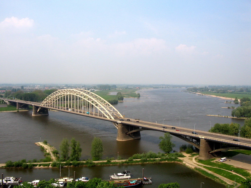 The Waalbrug bridge over the Waal river, viewed from the replica of the Donjon tower at the Valkhof park