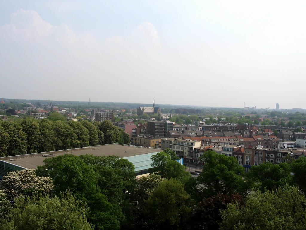 The east side of the city with the Maria Geboortekerk church, viewed from the replica of the Donjon tower at the Valkhof park