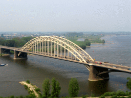 The Waalbrug bridge over the Waal river, viewed from the replica of the Donjon tower at the Valkhof park