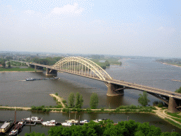 The Waalbrug bridge over the Waal river, viewed from the replica of the Donjon tower at the Valkhof park