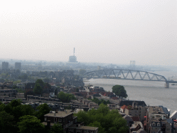 The Nijmegen railway bridge over the Waal river, viewed from the replica of the Donjon tower at the Valkhof park