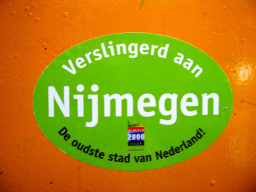 Logo of the Nijmegen 2000 Years celebrations, at the replica of the Donjon tower at the Valkhof park