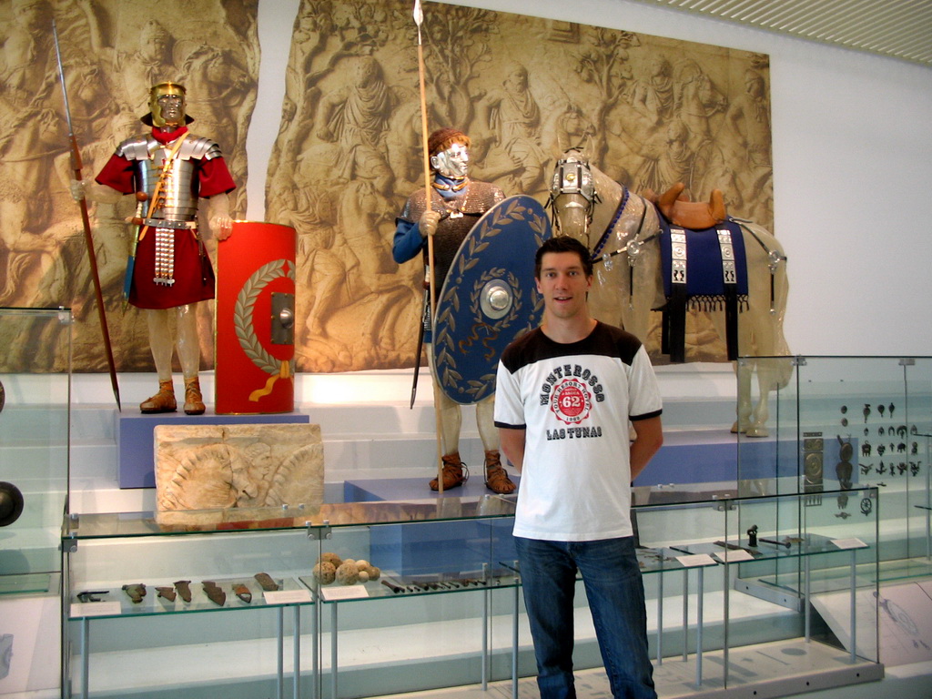 Tim in front of Roman statues and artefacts at the Valkhof museum