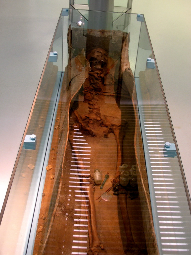 Roman sarcophage with skeleton at the Valkhof museum