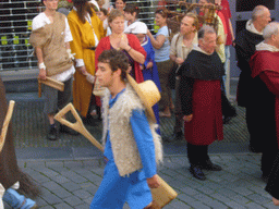 People in medieval clothes at the Houtstraat street, during the Gebroeders van Limburg Festival