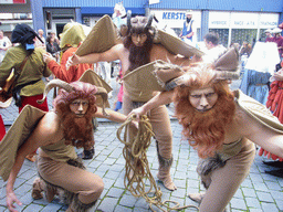 People dressed as mythological creatures at the Houtstraat street, during the Gebroeders van Limburg Festival