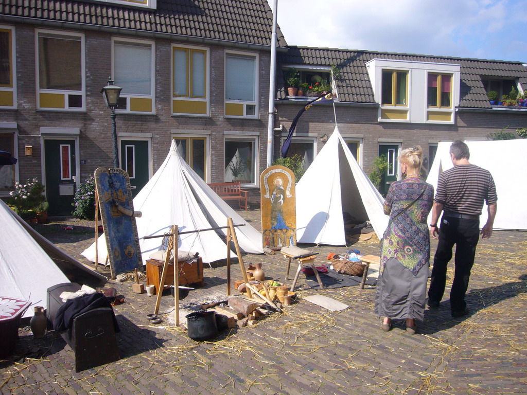 Medieval tents and tools at the Sint Stevenskerkhof square, during the Gebroeders van Limburg Festival
