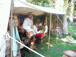Tents and people in medieval clothes at the Valkhof park, during the Gebroeders van Limburg Festival