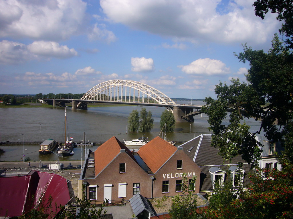 The Velorama museum and the Waalbrug bridge over the Waal river, viewed from the Valkhof park