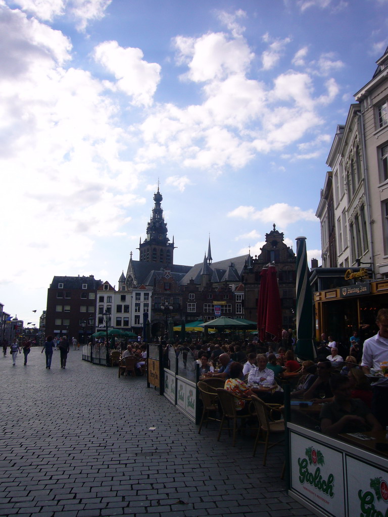 The Grote Markt square with the tower of the Sint Stevenskerk church and the Waag building, viewed from the Broerstraat street, during the Gebroeders van Limburg Festival