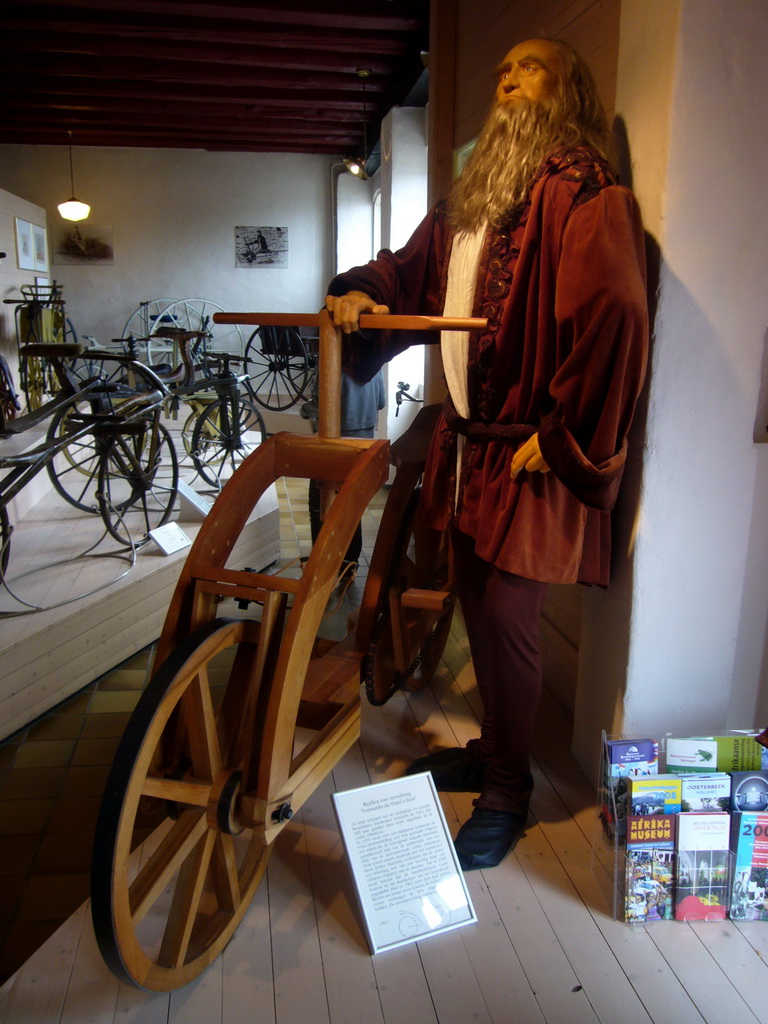 Replica of the forgery of `Leonardo da Vinci`s bicycle` at the Velorama museum, with explanation
