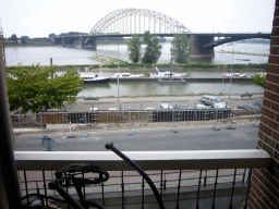 The Waalkade street and the Waalbrug bridge over the Waal river, viewed from the Velorama museum