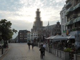 Miaomiao`s parents at the east side of the Grote Markt square with the Sint-Stevenskerk church, under renovation, and the Waag building