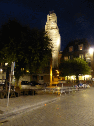 The Ganzenheuvel square and the Sint-Stevenskerk church, under renovation, by night