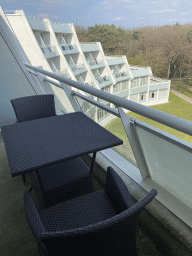 Terrace of our room at the Fourth Floor of the Sanadome Hotel & Spa, with a view on the Goffertpark