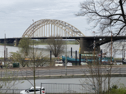 The Waalbrug bridge over the Waal river and the Lindenberghaven harbour, viewed from the Lange Baan street