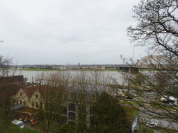 The Waalbrug bridge over the Waal river and the Lindenberghaven harbour, viewed from the Valkhof park