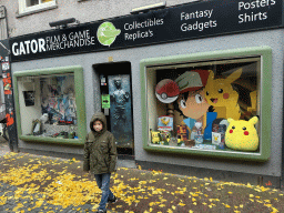 Max in front of the Gator Film & Game Merchandise shop at the Lange Hezelstraat street