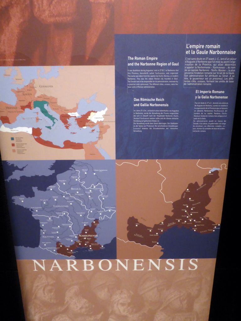 Information on the Roman Empire and the Narbonne Region of Gaul, at the ground floor of the Museum of the Pont du Gard aqueduct bridge